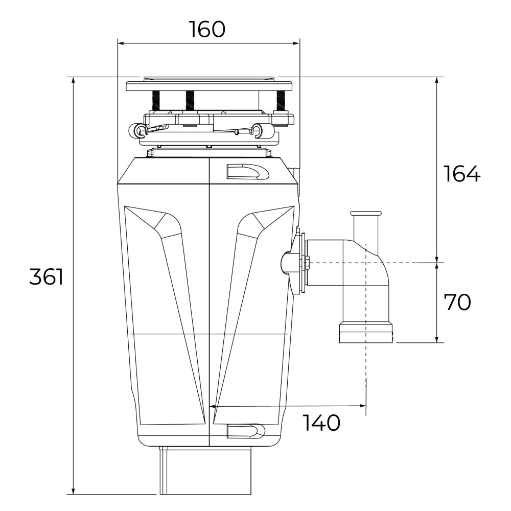 Tocator resturi alimentare pentru chiuveta Teka TR 520, comutator pneumatic inclus, 0.5 CP, 370W, otel inoxidabil, 160 x 361 mm