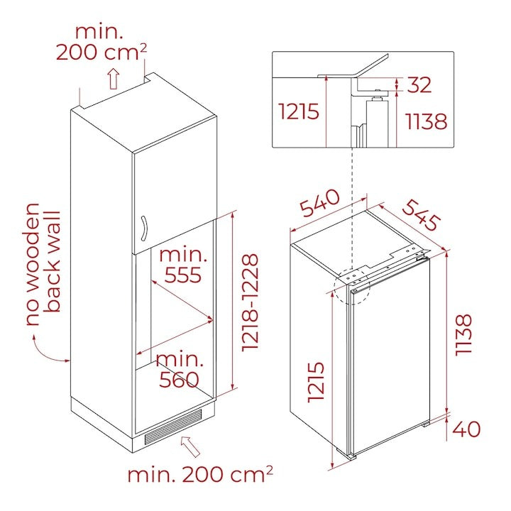 Frigider incorporabil Teka RSR 42260 FI, 175 l Clasa E, H 1215 mm