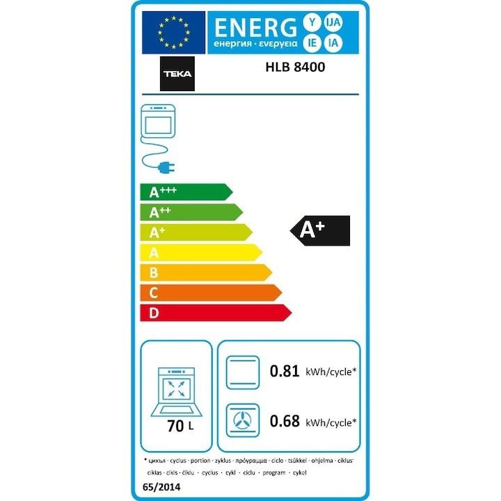 Cuptor electric Teka HLB 8400 BK, cu functie SurroundTemp, 9 functii, 70l, 60 cm, clasa A+, cristal negru