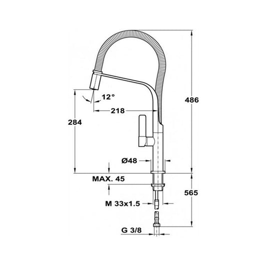 Baterie de bucatarie Teka FO 997 W, cu teava inalta, semiprofesionala, tub flexibil din cauciuc, Alb/Crom