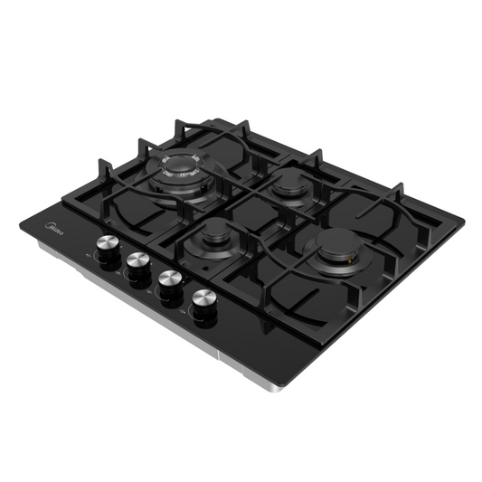 Plita pe gaz Midea MG60GM097AH2B-EU, 4 zone. gratare fonta, 60 cm, sticla neagra
