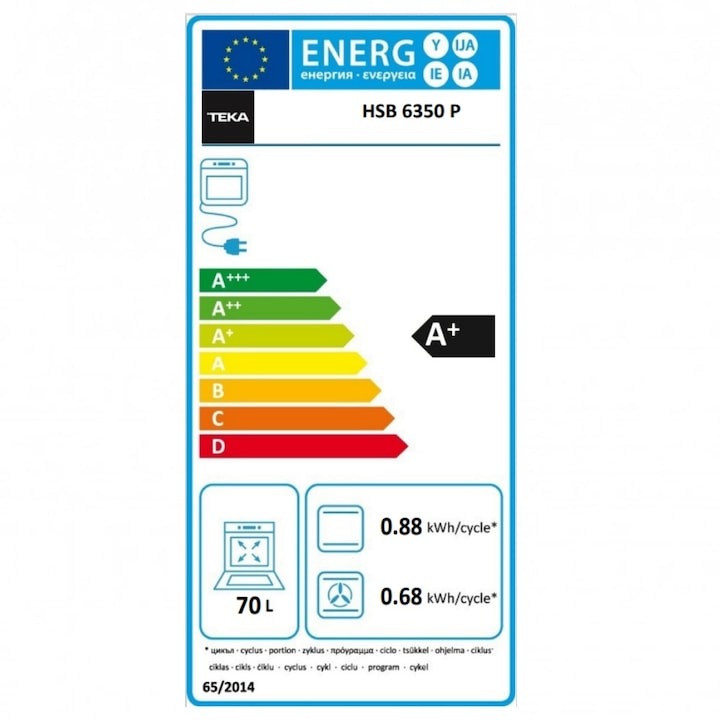 Cuptor electric Teka Neo HSB 6350 P SS, cu 8 functii, Sistem de curatare pirolitica (3 niveluri) plus HydroClean Pro, 60 cm, 70l, clasa A+, inox