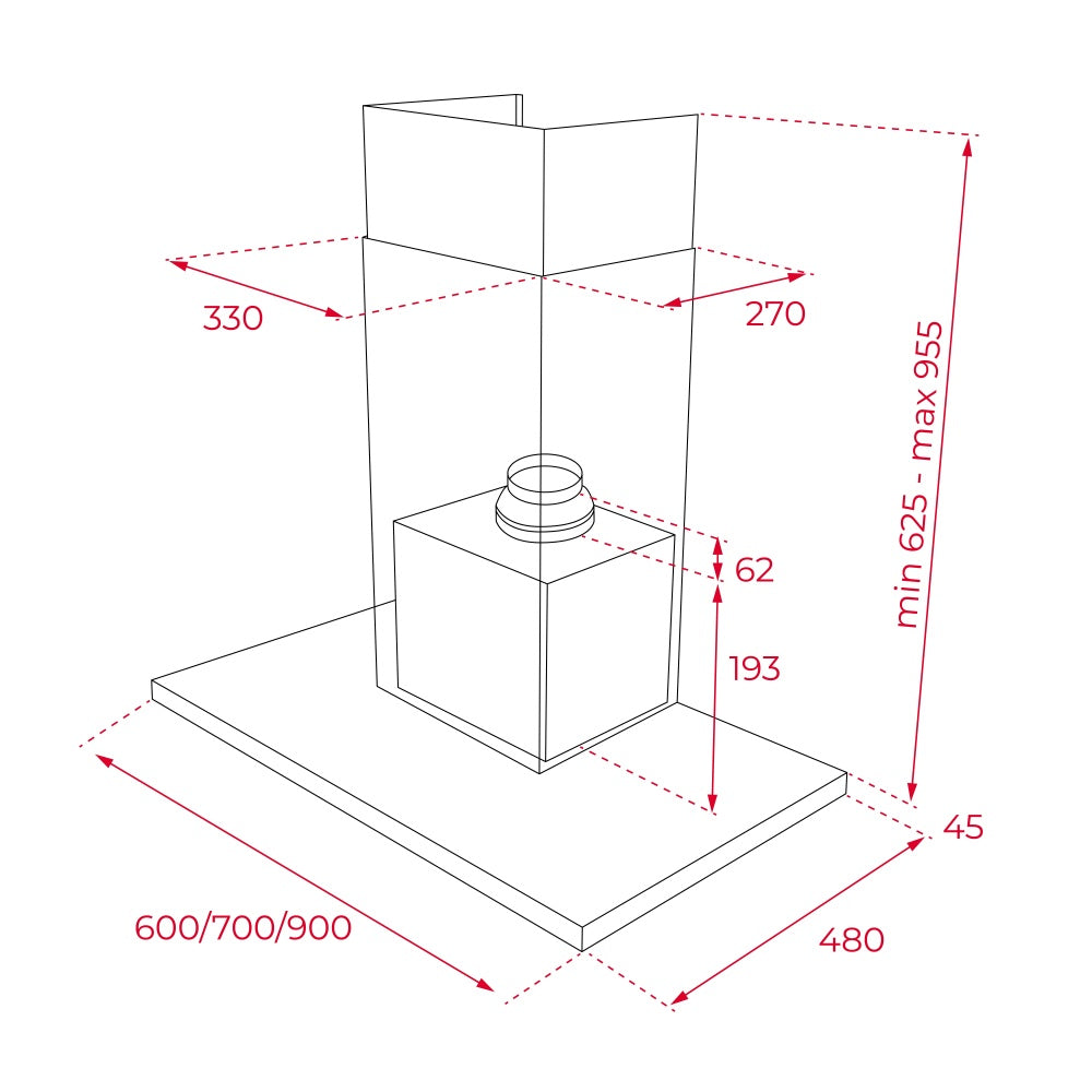 Hota decorativa Teka DSH 986, 90 cm, Boost: 735 m3/h, Clasa A, Inox