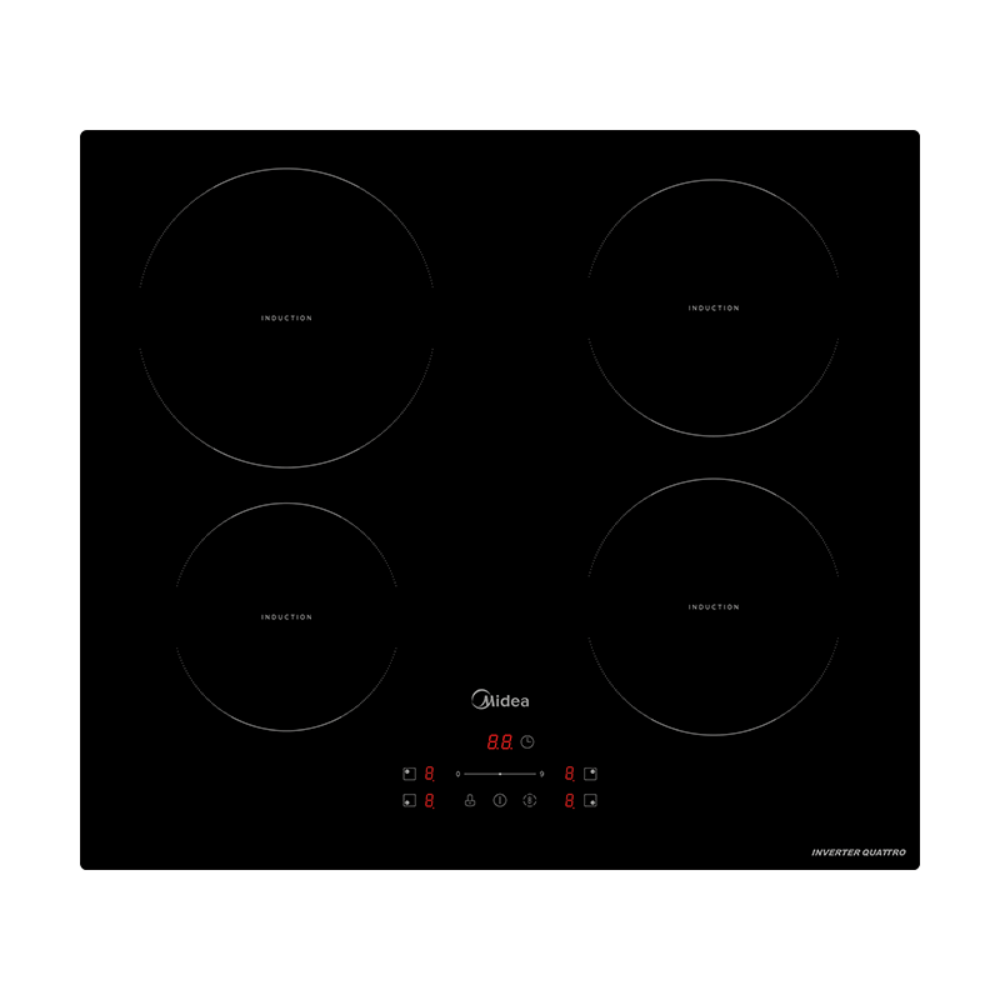 Plita electrica cu inductie Midea MIH740F238K0, 4 zone. 9 niveluri de putere, 60 cm, sticla neagra