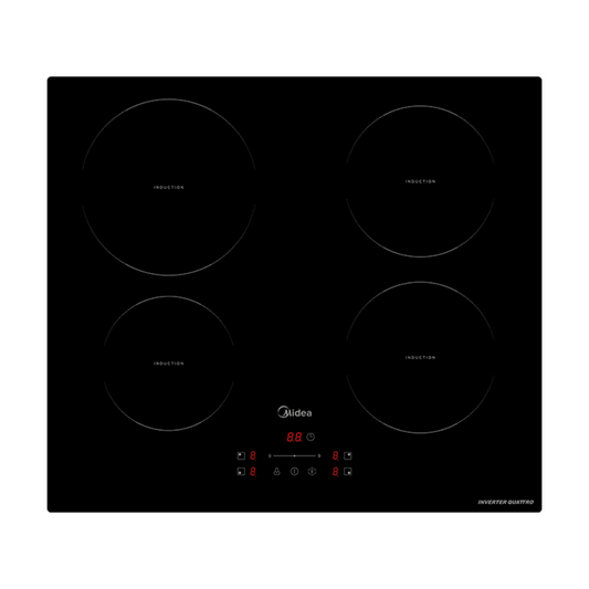 Plita electrica cu inductie Midea MIH740F238K0, 4 zone. 9 niveluri de putere, 60 cm, sticla neagra