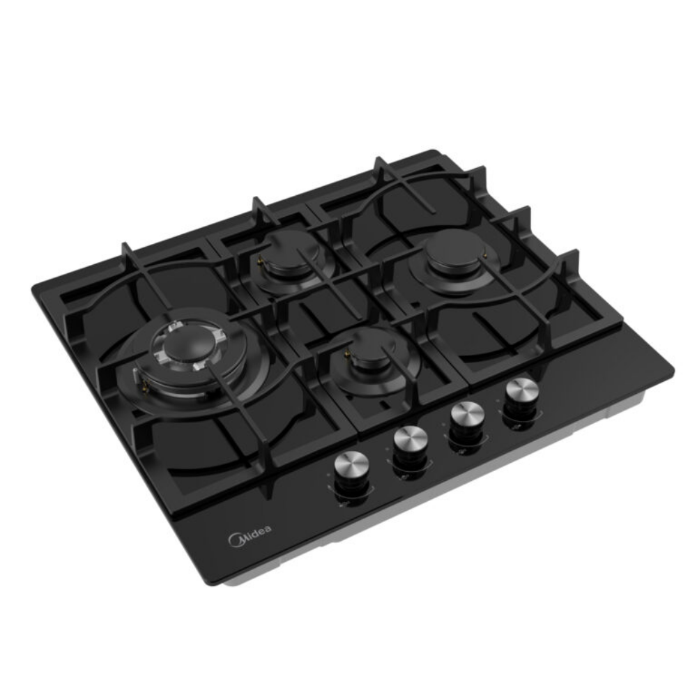 Plita pe gaz Midea MG60GM097AH2B-EU, 4 zone. gratare fonta, 60 cm, sticla neagra