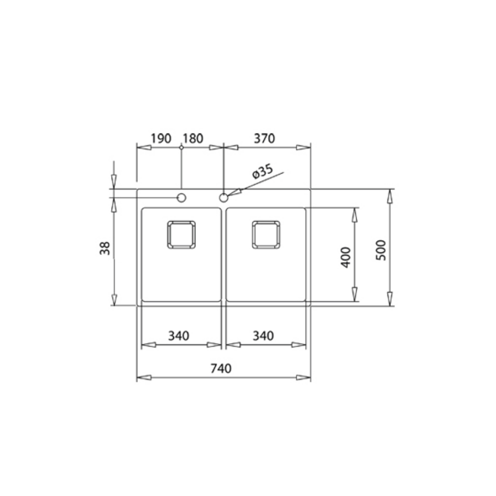 Chiuveta din inox Teka, FORLINEA RS15 2B 740, 2 cuve, 740 x 500 mm, instalare deasupra sau incastrat, inox