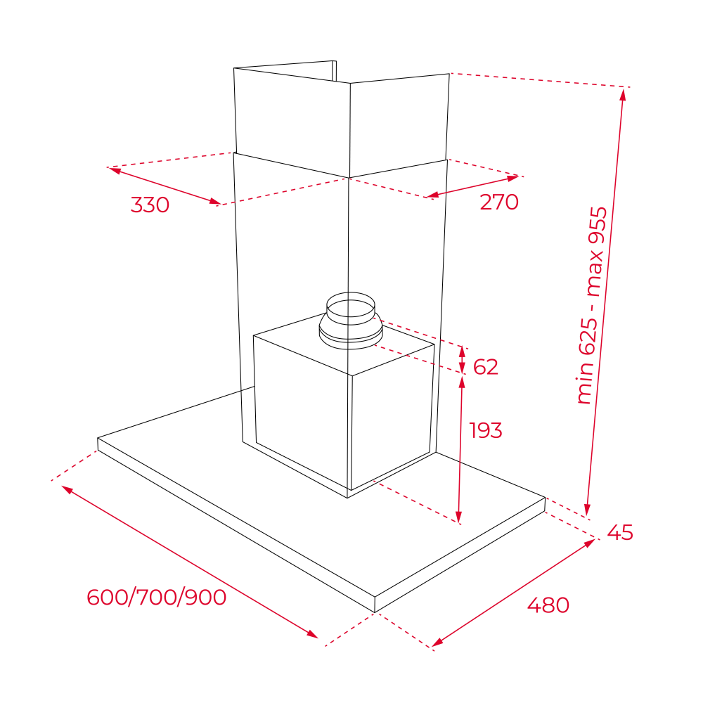 Hota decorativa Teka DSH 686, 60 cm, Boost: 735 m3/h, Clasa A, Inox