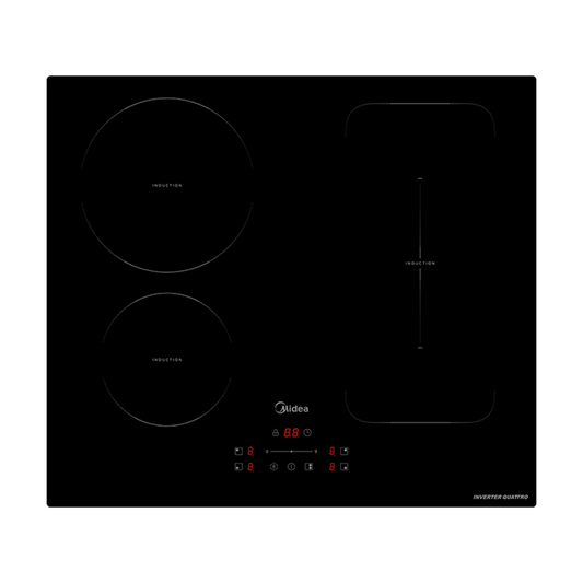 Plita electrica cu inductie Midea MIH740F38K0, 4 zone. 9 niveluri de putere, 60 cm, sticla neagra