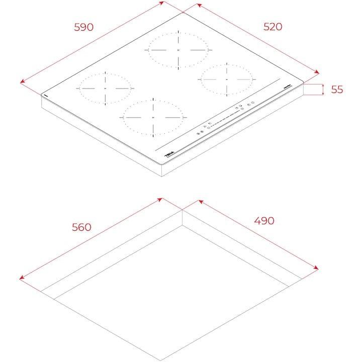 Plita electrica cu inductie Teka IBC 64100 SSS BK, 4 zone, 9 nivele de putere 60 cm, neagra
