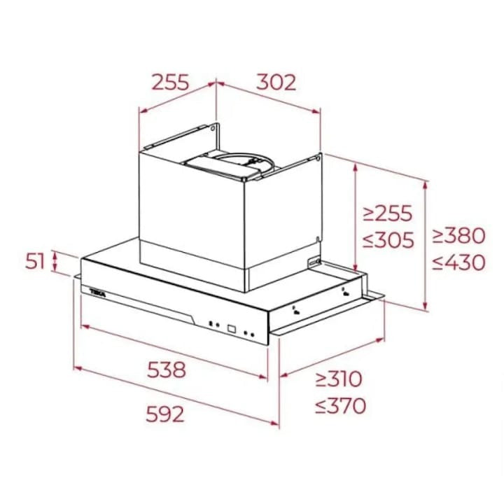 Hota incorporabila, integrata, Teka GFI 67350 EOS IX, 60 cm, 746 m3/h, clasa A+, Inox/cristal negru