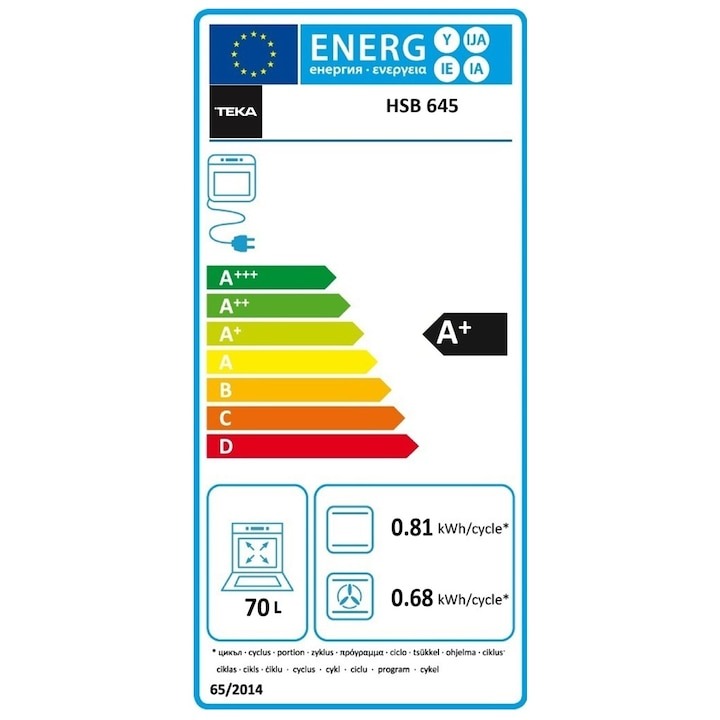Cuptor electric Teka HSB 645 S, cu 9 functii, Sistem de curatare HydroClean PRO, 60 cm, 70l, clasa A+, Inox antipata