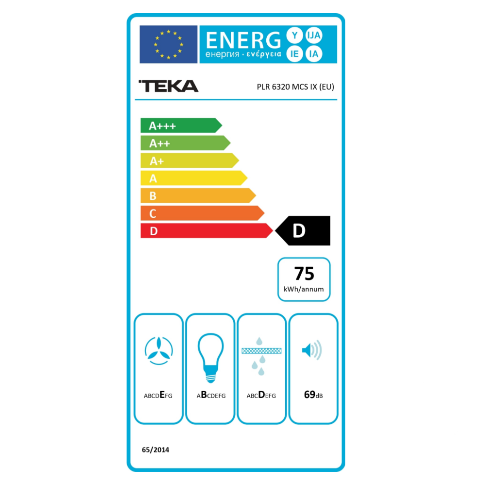 Hota incorporabila telescopica, Teka PLR 6320 MCS IX, 2 trepte de putere, 306.4 m3/h, Clasa D, 60 cm, Inox