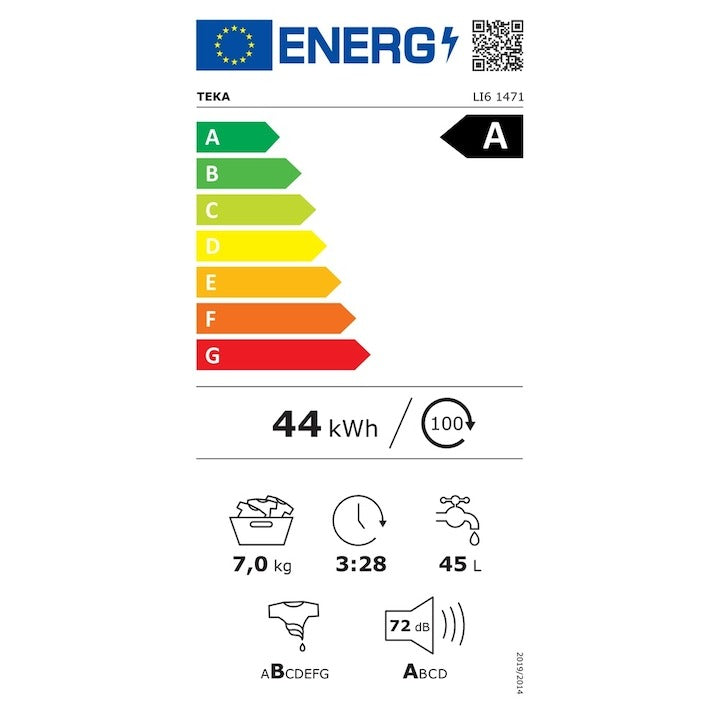 Masina de spalat rufe incorporabila Teka LI6 1471, 7 kg, 1400 rpm, 16 programe de spalare, 60 cm, Motor inverter, Clasa B