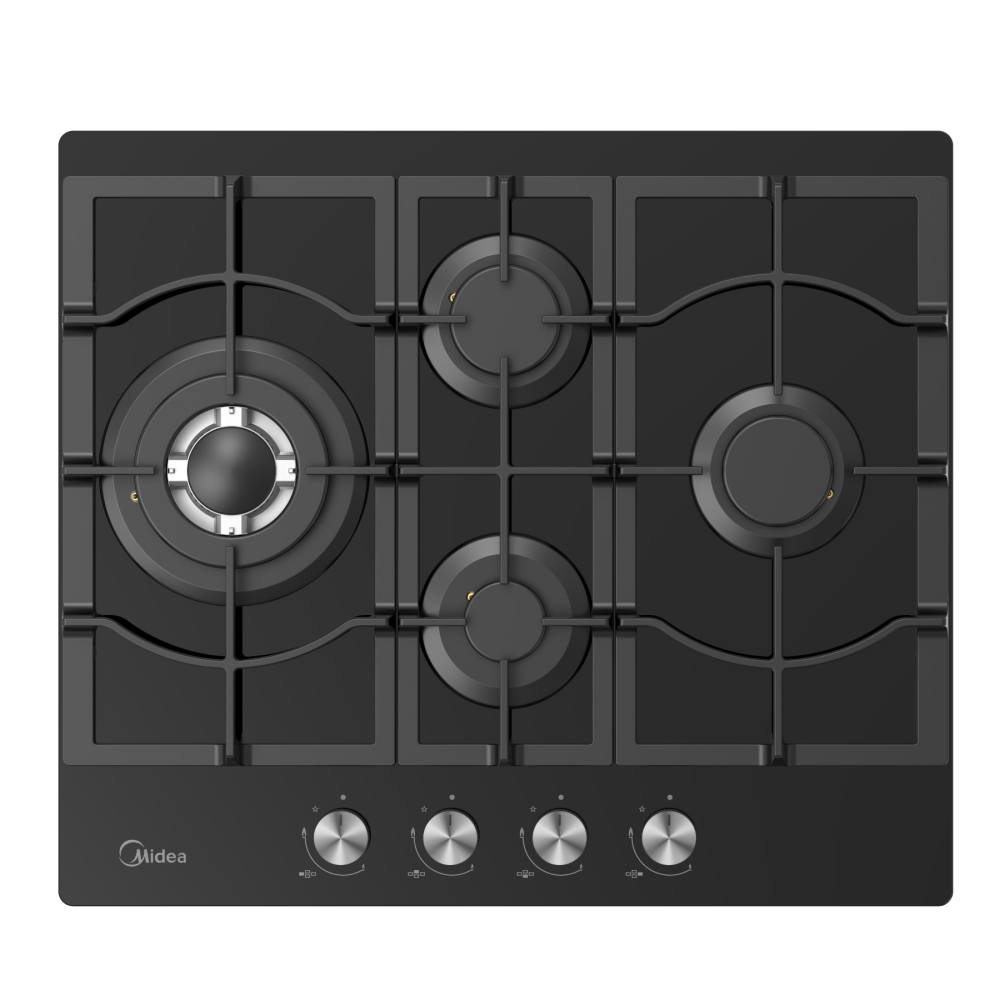 Plita pe gaz Midea MG60GM097AH2B-EU, 4 zone. gratare fonta, 60 cm, sticla neagra