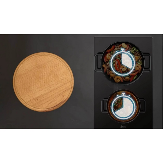 Plita electrica cu inductie Midea MIH350D157K0, 2 zone. 9 niveluri de putere, 28.8 cm, sticla neagra