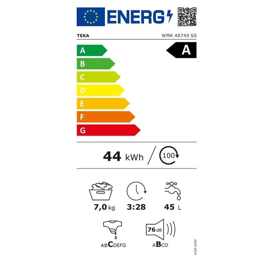 Masina de spalat rufe Teka WMK 40740 DSS, 7 kg, 1200 rpm, 15 programe de spalare, 60 cm, Clasa A, negru/inox