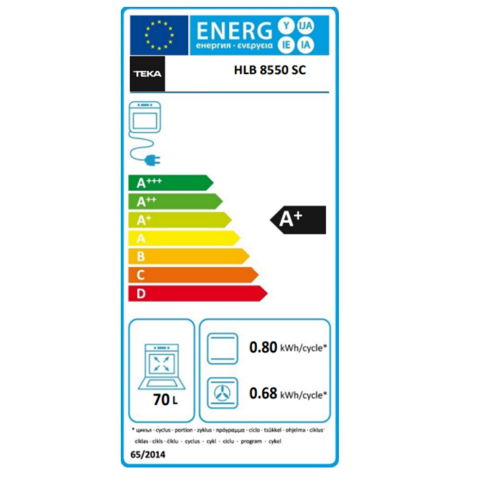 Cuptor electric Teka HLB 8550 SC BK, gatire cu aburi 12 functii, HydroClean, 60 cm, 70l, A+, sticla neagra
