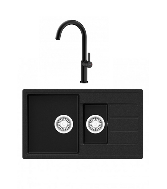 Pachet chiuveta bucatarie Teka Comfor 60 B, 760 x 440 mm si baterie Teka OVAL 915 BK negru metalizat