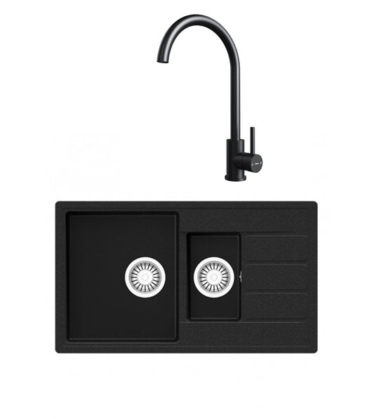Pachet chiuveta bucatarie Teka Comfor 60 B, 760 x 440 mm si baterie Teka UNI 9310 BK negru metalizat