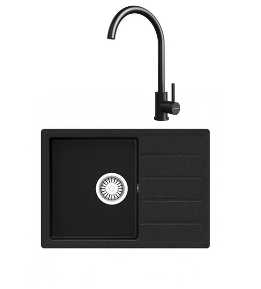 Pachet chiuveta bucatarie Teka COMFOR 45 S, 620 x 440 mm si baterie Teka UNI 9310 BK negru metalizat