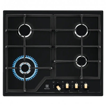 Plita pe gaz Electrolux KGS6436RK, 60 cm, 4 arzatoare, Arzator Wok, Gratare fonta, negru mat