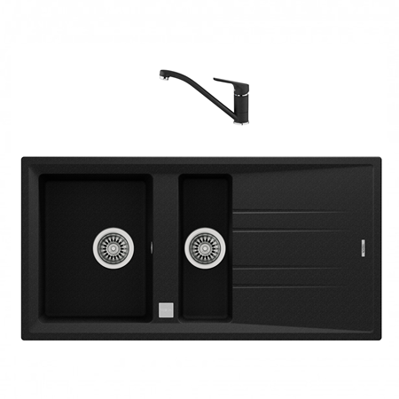 Pachet chiuveta bucatarie Teka STONE 60 B TG 1 1/2B 1D Q plus baterie Teka MTP 913 Q negru metalizat