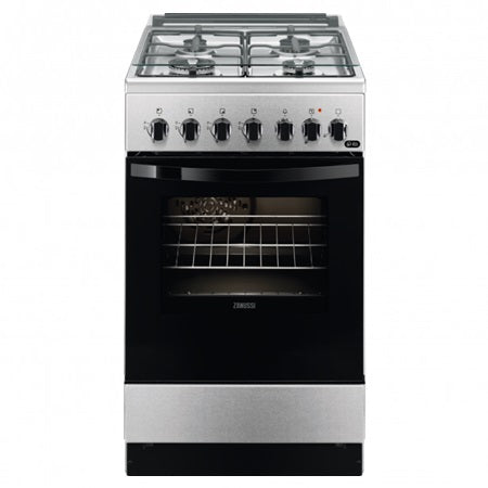 Aragaz Mixt Zanussi ZCK57201XA, 4 arzatoare gaz, aprindere electrica, Cuptor electric 6 functii, Gril, 50 cm, Casa A, Inox