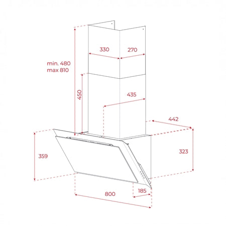 Hota cu design vertical, Teka DVI 88-G1 EOS BM, 80 cm, 3 trepte putere si Turbo, Extractie perimetrala, Functie Freesh Air, negru mat