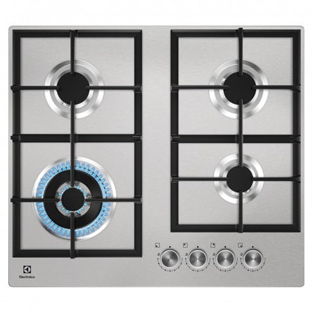 Plita pe gaz Electrolux KGU64361X, 60 cm, Ultra plata (5 mm), 4 arzatoare, Arzator Wok, Gratare fonta, inox