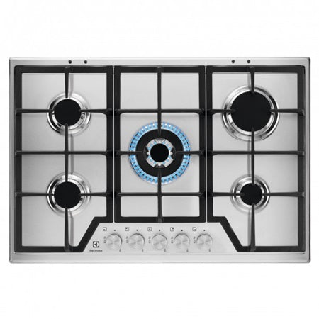 Plita pe gaz Electrolux KGS7536SX, 75 cm, 4 arzatoare, Arzator Wok, Gratare fonta, inox