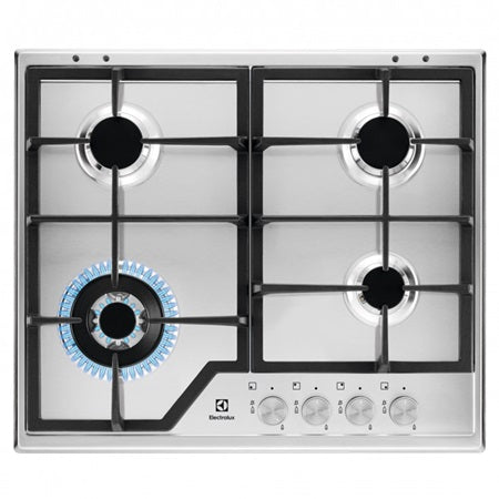 Plita pe gaz Electrolux KGS6436SX, 60 cm, 4 arzatoare, Arzator Wok, Gratare fonta, inox