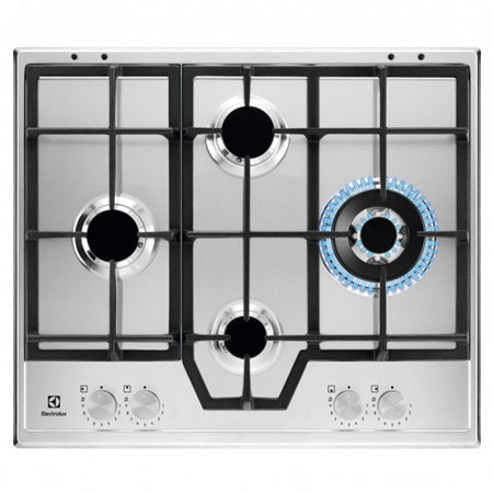 Plita pe gaz Electrolux KGS64562SX, 60 cm, 4 arzatoare, Design X-line, Arzator Wok, Gratare fonta, inox