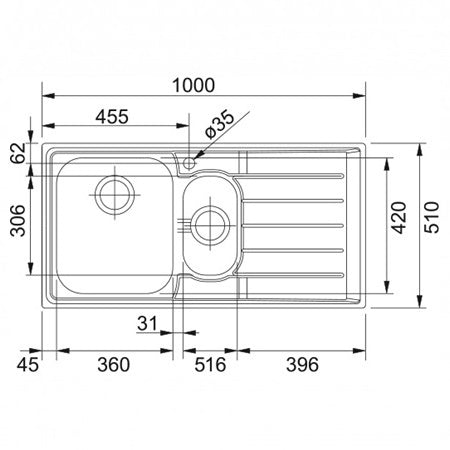 Chiuveta din inox Franke NEPTUNE NET 651 INOX Microtexturat, 1000 X 510 mm, picurator dreapta