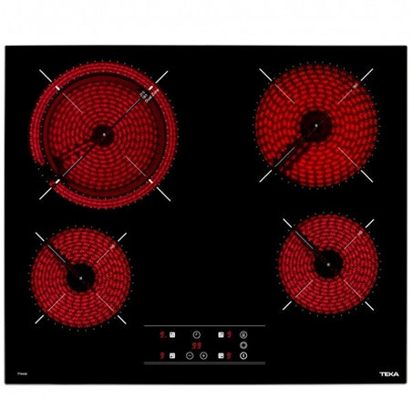 Plita electrica vitroceramica Teka TT 6420, 4 zone, 60 cm, cadru metalic Slim Touch Control, sticla neagra