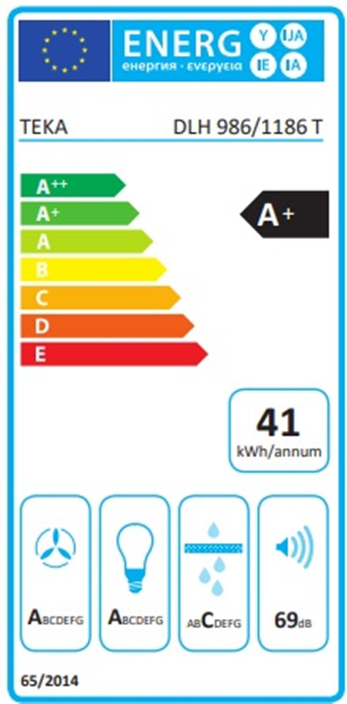 Hota decorativa Teka DLH 986 T, 90 cm, 701 m3/h, A+, inox/sticla neagra