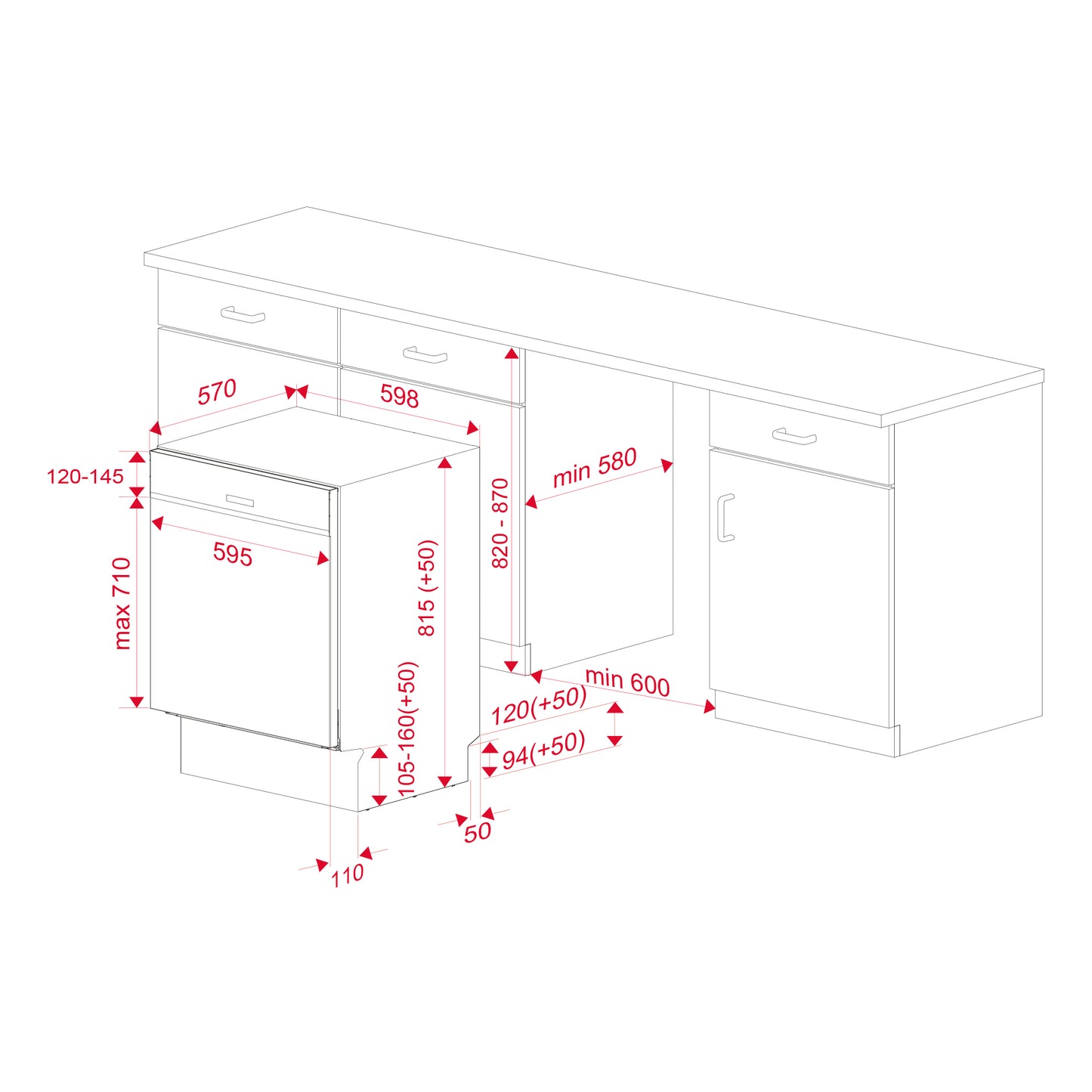 Masina de spalat vase Teka DSI 46750 SS, partial incorporabila, 13 seturi, 60 cm, clasa E