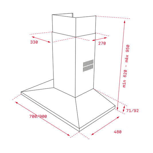 Hota şemineu Teka TIKAL DSS 985, panou de control cu butoane iluminate, 90 cm, Inox