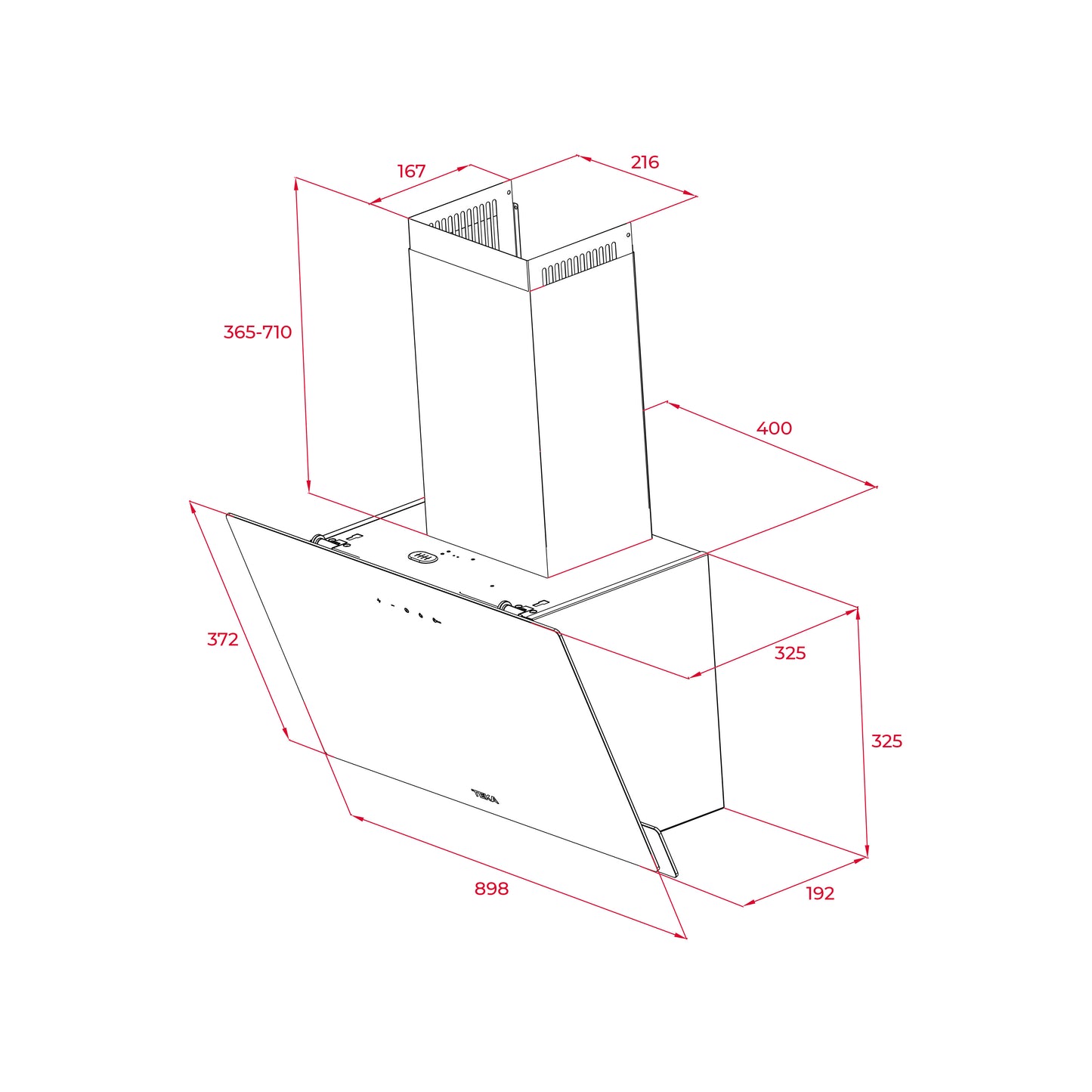 Hota cu design vertical Teka DVN 94030 WHT, cu Sistem de extracţie perimetrală, 90 cm, Cristal Alb