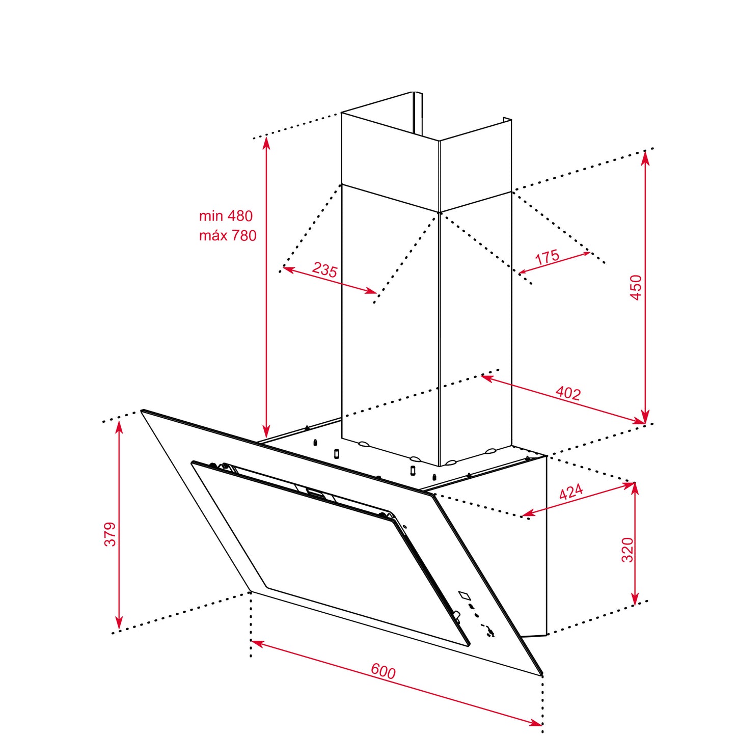 Hota cu design vertical, Teka DVT 68660 TBS BK, paravan din sticlă de culoare neagra, Funcţie Fresh AIR, 60 cm