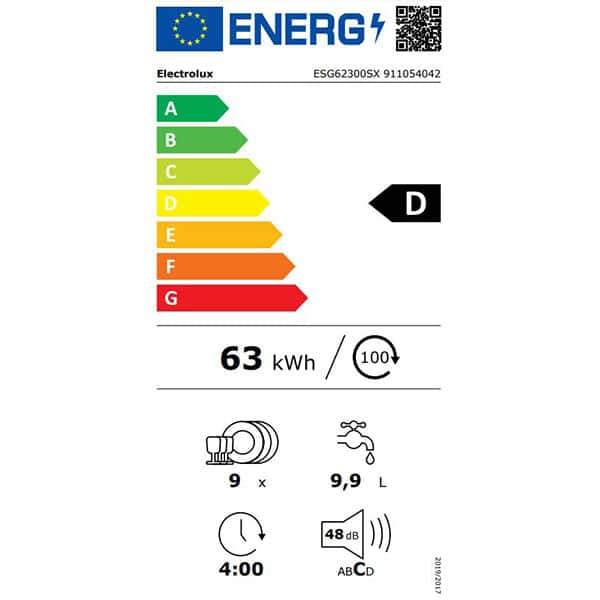 Masina de spalat vase Electrolux ESG62300SX, free-standing, slim GlassCare 45 cm 9 seturi Inverter clasă D, Inox