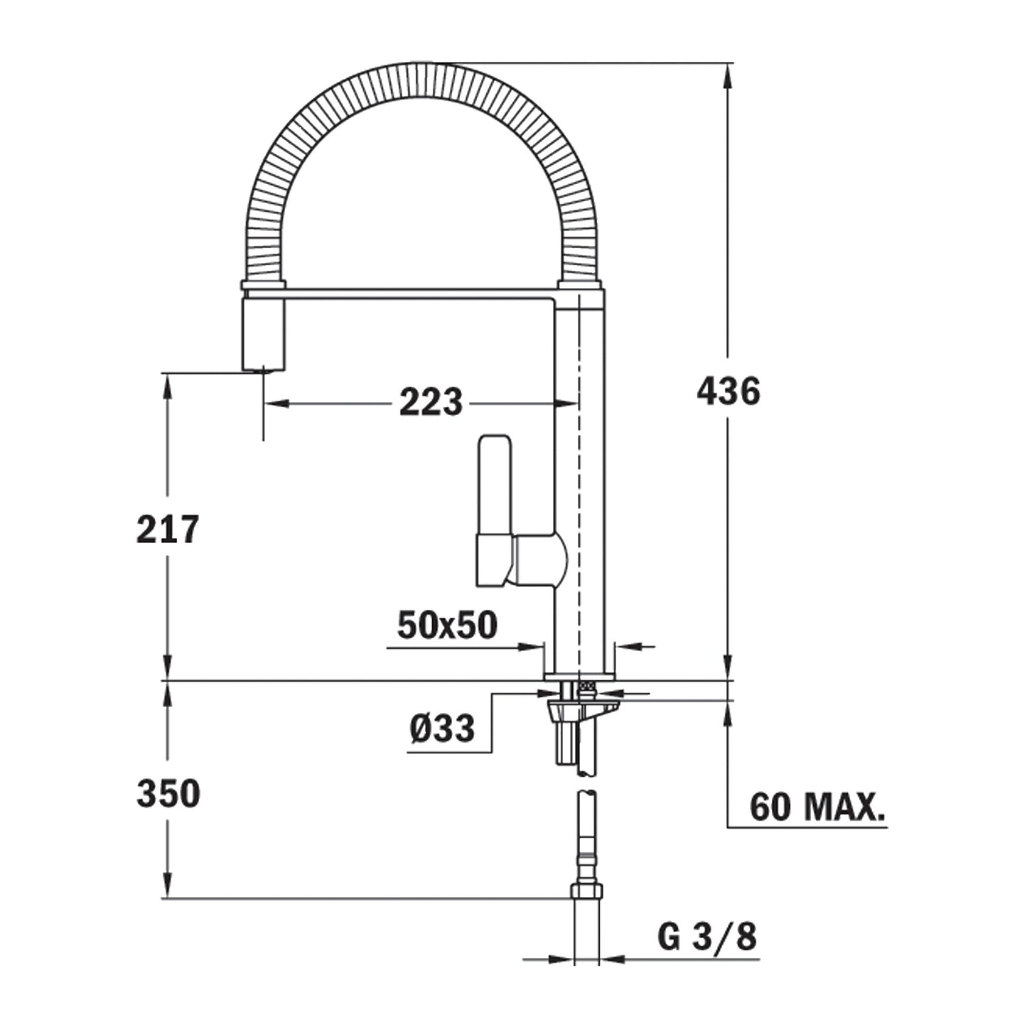 Baterie de bucatarie Teka FO 939, cu teava înalta, rotativa, flexibila, furtun flexibil din inox, Crom