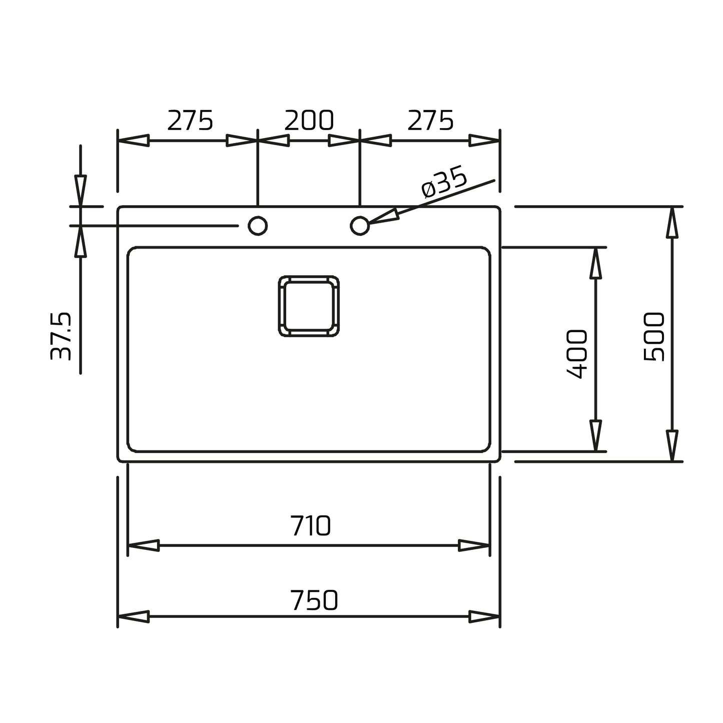 Chiuveta din inox Teka FORLINEA RS15 71.40 3½ SQ W, instalare 2 in 1, 750 mm x 500 mm, inox