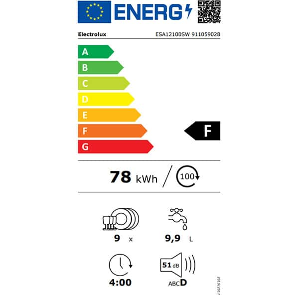 Masina de spalat vase Electrolux ESA12100SW, free-standing, slim AirDry 45 cm 9 seturi Inverter clasă F, Alba