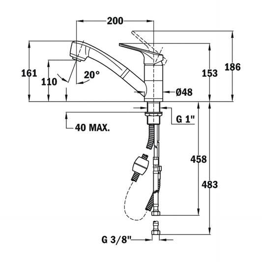 Baterie de bucatarie Teka MTP 978 granit, cu ţeavă joasă şi sistem extractibil cu 2 funcţii de jet aerat, SCHWARZMETALLIC