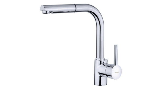 Baterie de bucatarie Teka ARK 938, cu ţeavă înaltă turnată şi sistem extractibil cu funcţie de jet aerat, Crom