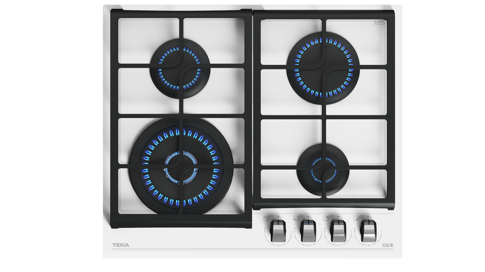 Plita pe gaz Teka GZC 64321 W,4 zone de gatit, 60 cm, Cristal Alb