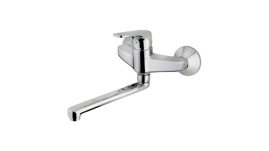 Baterie de bucatarie Teka MTP 025, cu ţeavă joasă şi montaj pe perete, Crom