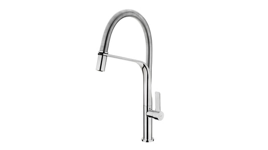 Baterie de bucatarie Teka FO 999, cu teava înalta, rotativa, flexibila, aerator anticalcar, Crom