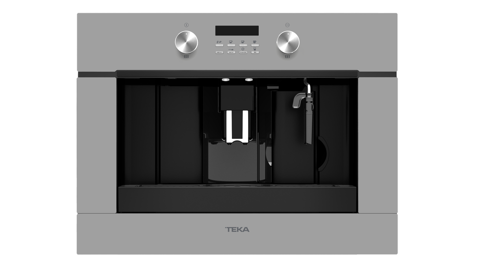 Espressor încorporabil Teka Cristal Steam Grey cu display digital și panou cu butoane rotative, fără ramă inox.